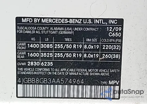 2010 Mercedes-Benz Ml 350 4Matic from USA, damaged, VIN 4JGBB8GB3AA574964